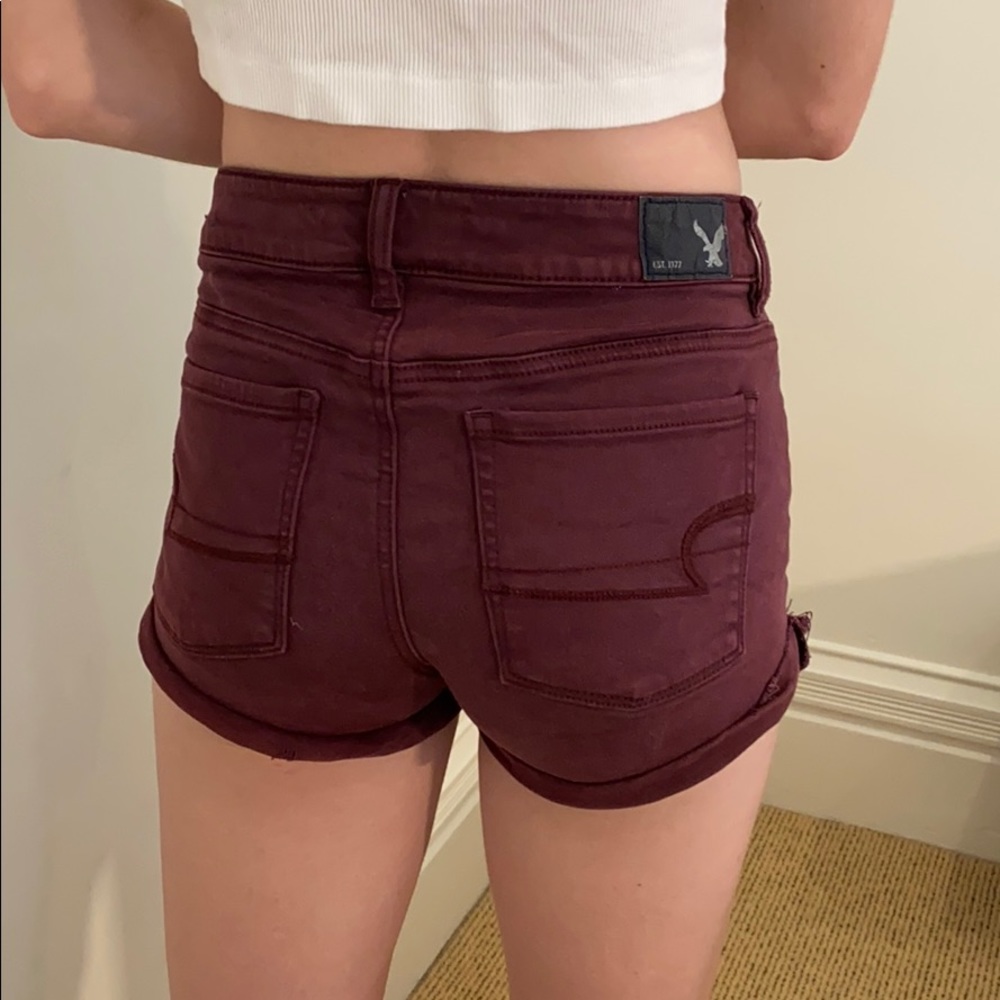 American Eagle maroon denim shorts